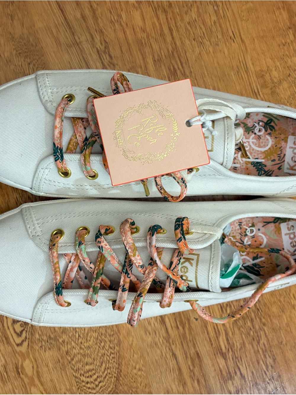 Rifle Paper Co. Women's Keds White Canvas Sneakers with Pink Floral Laces